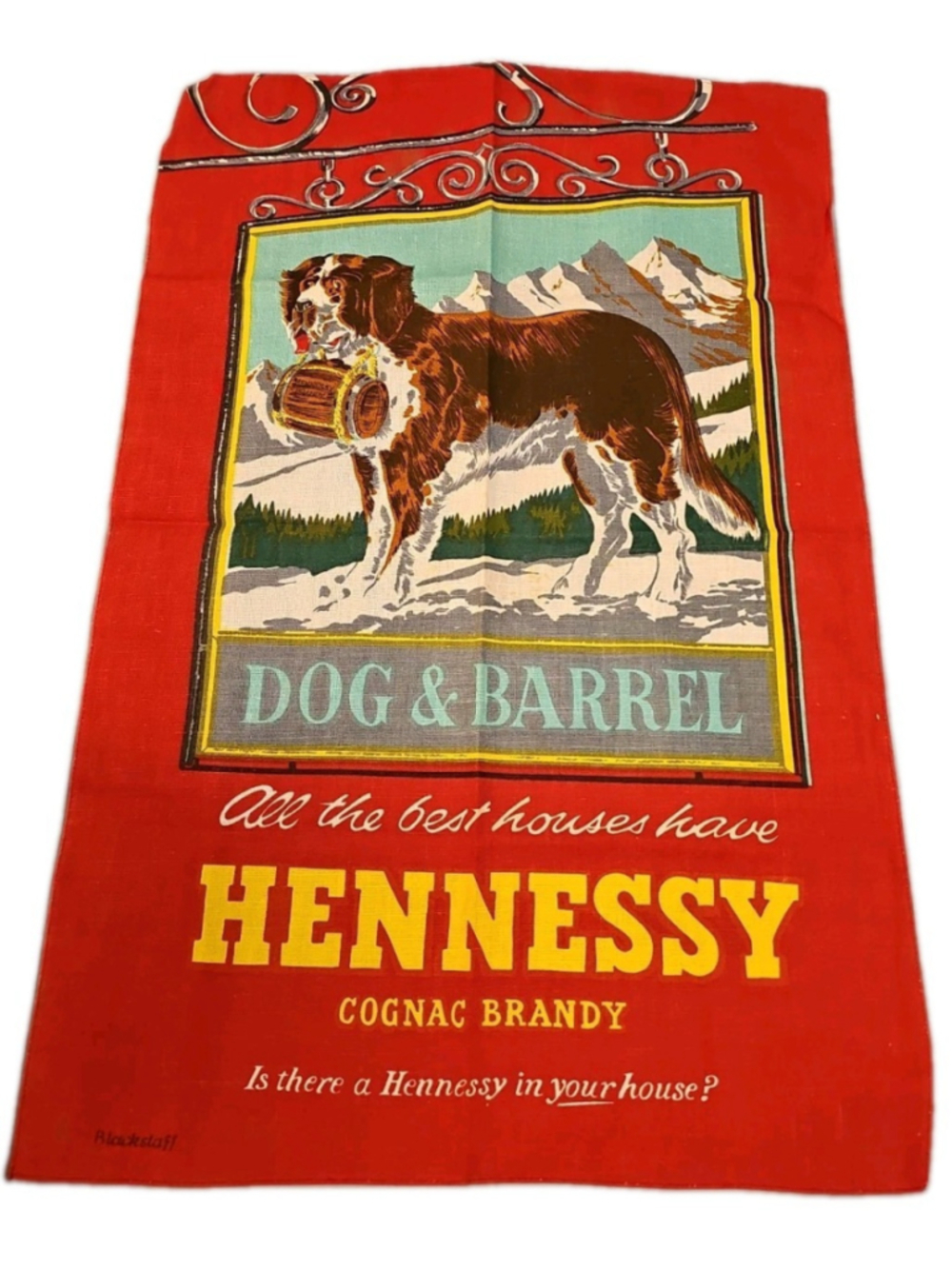Vintage Hennessy Cognac Brandy Dog & Barrell Tea Towel Banner Blackstaff
